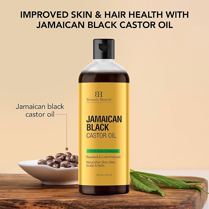 Botanic Hearth Jamican Castor Oil 8 Fl Oz| 100% Pure & Natural, Cold Pressed |For Hair, Eyelashes & Eyebrows | Hexane Free, Fast Absorbing | with Massage Roller Ball
