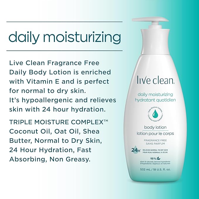 Live Clean Daily Moisturizing Body Lotion, Fragrance Free, 18 Fl Oz