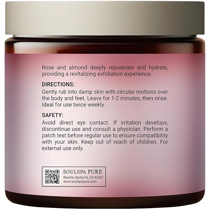 SOULSPA PURE Rose & Almond Body & Foot Scrub - Rejuvenating & Hydrating Exfoliating Body Scrub for Luxurious Skin Care, 10 oz