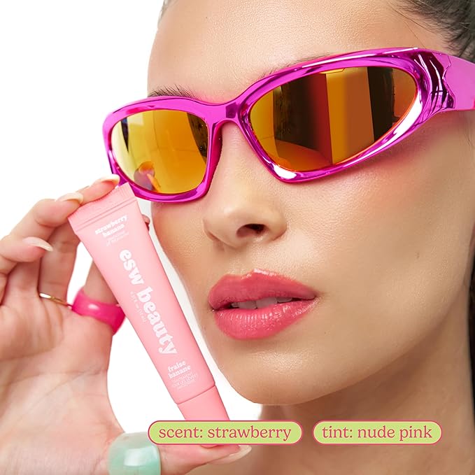 ESW Beauty Strawberry Banana Smoothie Lip Treatment - Soft Pink Nude Tint with Shea Butter, Hyaluronic Acid, Strawberry & Banana for Intense Hydration & Dryness Prevention