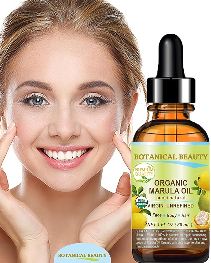 Botanical Beauty Organic MARULA OIL WILD GROWTH 100% Pure Natural Virgin, Unrefined Cold-Pressed Moisturizer for FACE, DRY SKIN, BODY, DAMAGED HAIR, NAILS, Anti-Aging (0.5 Fl Oz)