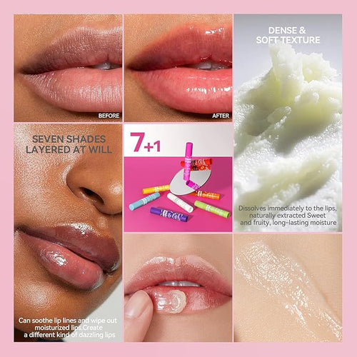 8PCS Tinted Lip Balm with Vaseline, 8 Colored Lip Balm Set, Natural Plumping Lip Balm Pack, Girls’ PH Lip Balm Bulk, Small Gifts Lipstick Sets For Women, Hydrating Lip Tint Balm, Soft Chap Sticks Pack