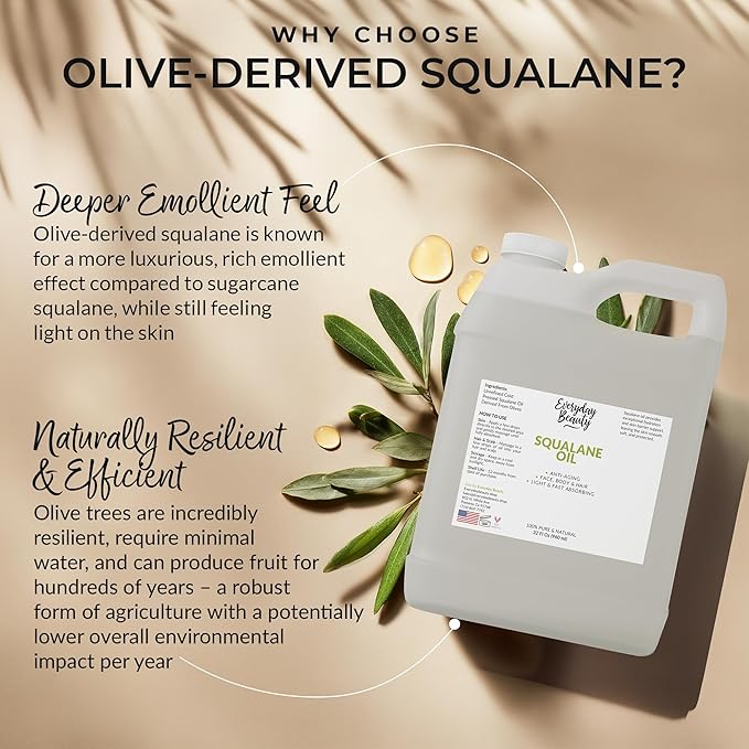 Squalane Oil Bulk- 32 oz 100% Pure & Natural Plant Derived Facial Oil - Cold Pressed and Unrefined Premium Grade Multipurpose Moisturizing Oil For Skin and Hair