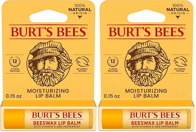 Burt's Bees Lip Balm, Lip Moisturizer With Responsibly Sourced Beeswax, with Vitamin E & Peppermint Oil, Natural Origin Moisturizing Care, 1 Tube, 0.15 oz. (Pack of 2)