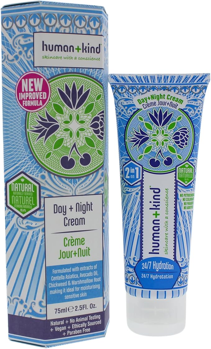 Human+Kind Moisturizing Facial Cream - Nourishing, Smoothing, Lightweight Daily Face Cream to Hydrate - White Peony Extract to Reduce Redness - Vegan, Soothing on Sensitive Skin - 2.5 oz