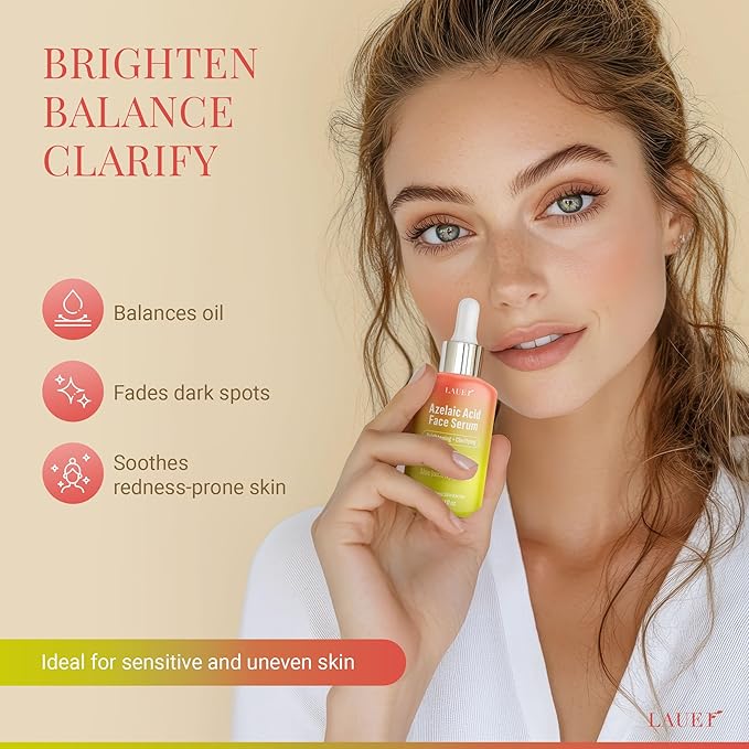 Azelaic Acid Face Serum 10% for Women – Brightening & Clarifying Facial Serum with Niacinamide, Vitamin C, Hyaluronic Acid & Jojoba Oil – Redness & Dark Spot Balancing, 1 fl oz