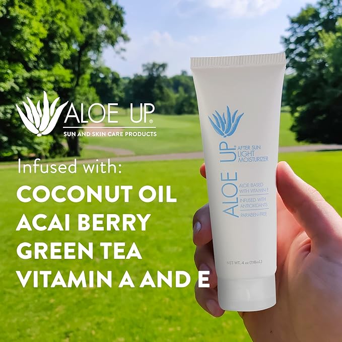 ALOE UP Spa Collection After Sun Light Moisturizer – Hydrating Aloe Vera Lotion with Vitamin E – Lightweight, Soothing & Fast Absorbing – Mineral Oil Free, Peach-Apricot Scent – 4 Oz