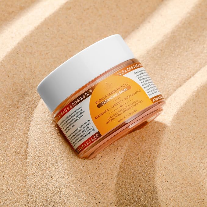 Nature Spell Papaya Cleansing Balm, Gently Removes Makeup & Hydrates Skin, Infused with Bakuchiol & Apricot, Vegan, For All Skin Types, 3.38 Fl Oz