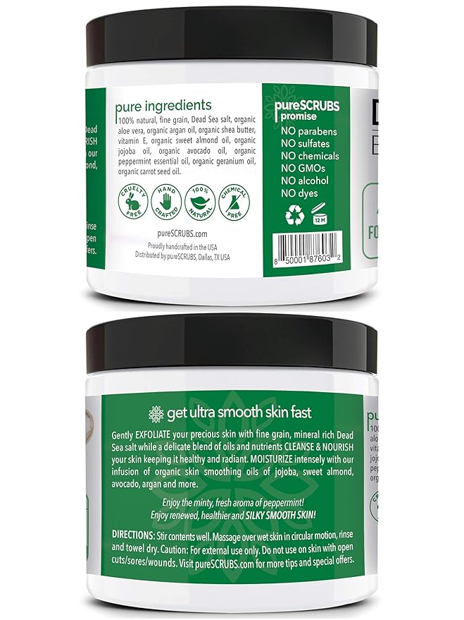 pureSCRUBS Premium Body Scrub for Strawberry Legs, Keratosis Pilaris (KP) & Ingrown Hairs – 4-in-1 Exfoliating Dead Sea Salt Formula – Smooth Skin, Reduce Razor Bumps & Dark Spots - Large 16oz