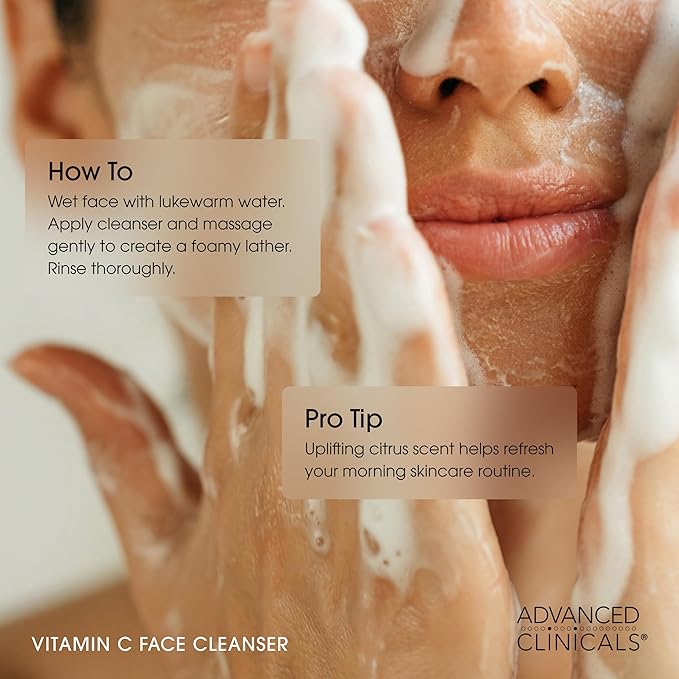 Advanced Clinicals Gentle Vitamin C Face Wash For Women & Men | Citrus Scented Gel Facial Cleanser Soap | Aloe Vera + Ferulic Acid Hydrating Foaming Wash For Cleansing Dirt & Oil, 11.75 Fl Oz, 2PC