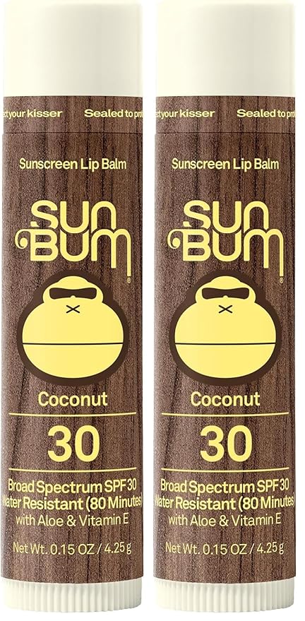 Sun Bum SPF 30 Sunscreen Coconut Lip Balm - Moisturizing Aloe Vera and Vitamin E - Vegan and Cruelty Free - Broad Spectrum UVA/UVB Lip Protection - 0.15 oz Stick,(Pack of 2)