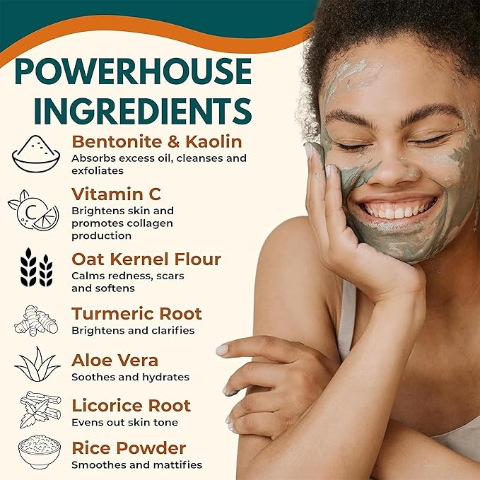 ProSeed Turmeric Vitamin C Clay Mask – Face & Body Powder Mask with Oats, Aloe & Natural Clays for Sensitive Skin, Pores, Blemish Appearance, Even Skin Tone Scarring, Dull Skin, Blackheads