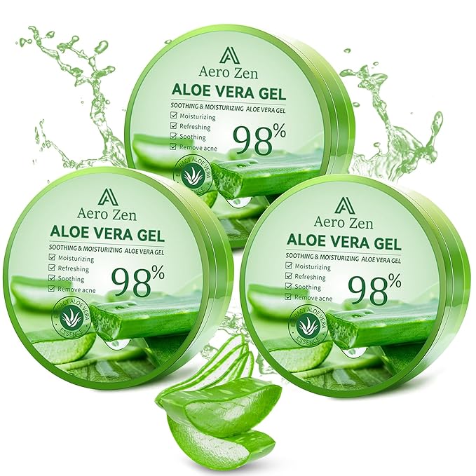 Aero Zen 3-Pack Pure Aloe Vera Gel for Face & Body, 98% Pure Aloe Vera Gel for Skin, Scalp, & Hair, Soothing Aloe Face Moisturizer, Multipurpose Skin Care（30oz）