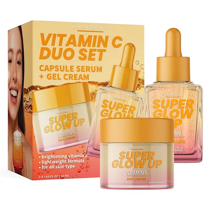 Vitamin C Serum & Cream Duo Set – Dermatologist Tested, Anti Aging Korean Skin Care – Hydrates, Smooths Fine Lines, Supports Collagen Production - Vegan, Clean Beauty