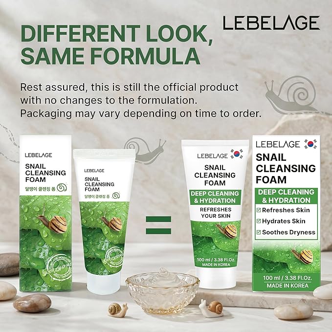LEBELAGE Korean Snail Facial Cleanser 3.38 oz | Cleansing Foam Face Wash | Low pH Gentle Hydrating Daily Facial Cleanser Sensitive Skin | Deep Cleansing Foaming Cleanser, Pore Care-All Skin Types