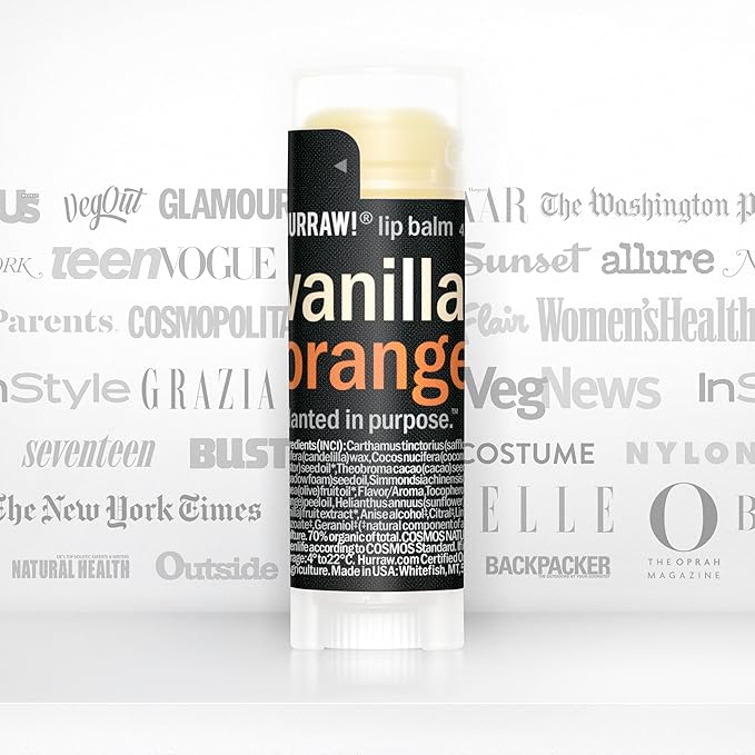 Hurraw! Vanilla & Orange Combo Lip Balm: Organic, Certified Vegan, Cruelty and Gluten Free. Non-GMO, 100% Natural Ingredients. Bee, Shea, Soy and Palm Free. Made in USA