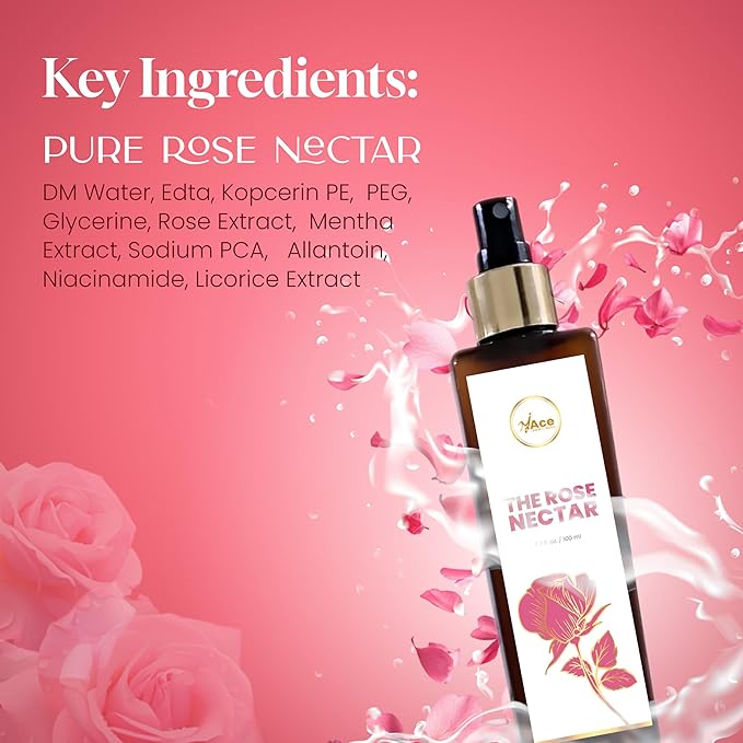 My Ace Rose Nectar Face Mist – Hydrating Toner & Rose Water Spray with Niacinamide & Licorice | Alcohol-Free Natural Face Mist for Soothing, Refreshing & Brightening Skin – 3.38 fl oz
