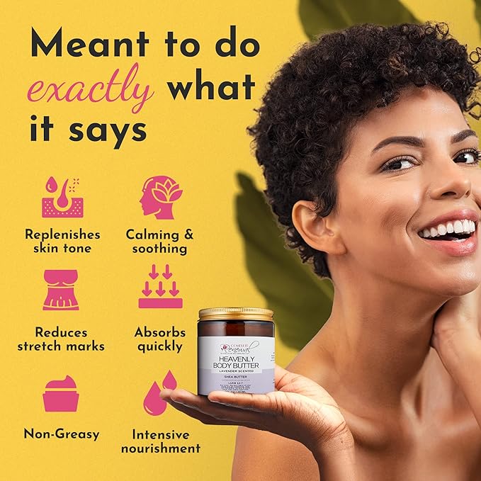 Heavenly Body Butter, Raw Shea Butter, Whipped Body Butter, Infused With Raw, Natural Butters & Essential Oils, Lavender Body Butter, 8 fl. Oz