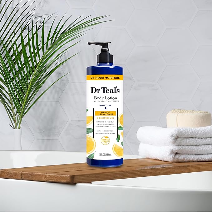 Dr Teal's Body Lotion, Lemon Prebiotic Lemon Balm & Essential Oils, 18 fl oz (Pack of 3)