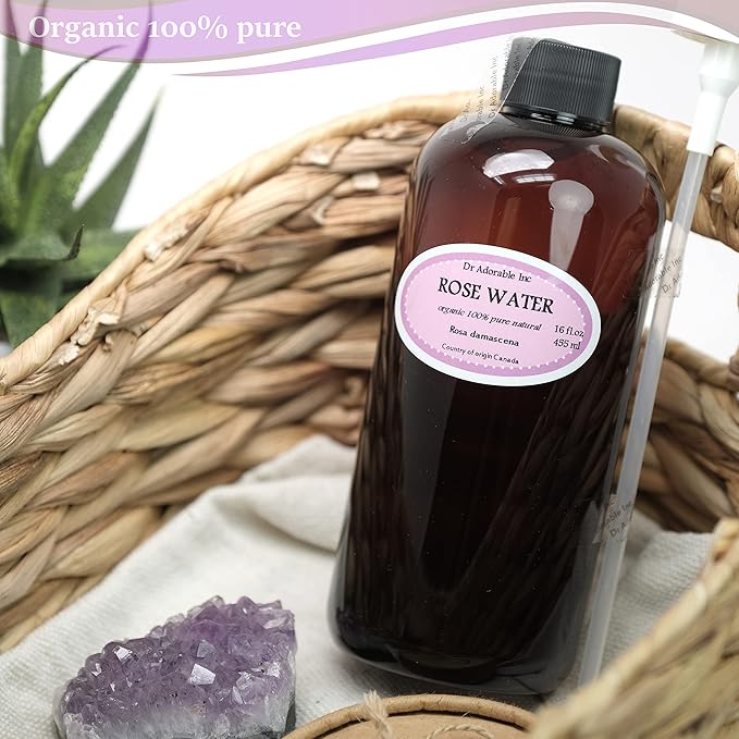 16 oz - Rose Water Spray - 100% Natural Organic Face Toner Alcohol-Free Cleanser Bulgarian Rose Hydrosol for Face and Hair by Dr Adorable