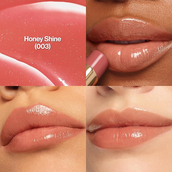 REVLON Super Lustrous Glass Shine Balm, Hydrating Tinted Lip Balm with Hyaluronic Acid, Aloe & Rose Quartz, 003 Honey Shine, 0.11 oz