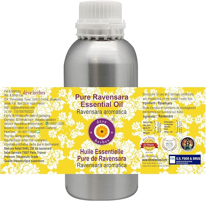 Deve Herbes Pure Ravensara Essential Oil (Ravensara aromatica) Steam Distilled 300ml (10 oz)