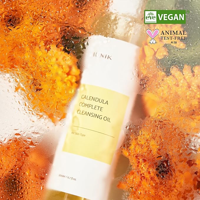 IUNIK Calendula Complete Cleansing Oil – Calendula & Jojoba Oil Vegan Oil Cleanser for Blackhead Care, Makeup & Sunscreen Removal, Korean Skincare, 200ml / 6.7 fl oz