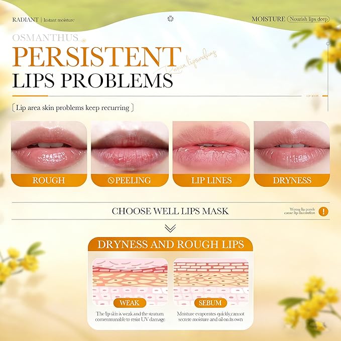 AKARY 10Pcs Osmanthus Nourish & Tender Lip Mask, Reduce Lip Wrinkles, Radiant & Tender, Reducing Chapped, Smoothing Fine Lines Lips Patches, Travel Size Toiletries, Birthday Gifts for Women,Vegan (10)