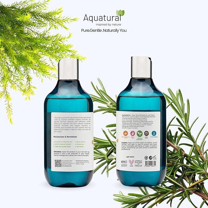 Organic Body Lotion for Women & Men, Cosmos Certified Daily Lotion, Sensitive Skin Lotion, Deep Hydration for Dry, Rough & Sensitive Skin Types, Lightweight, Rosemary Tea Tree 16.9 Fl Oz