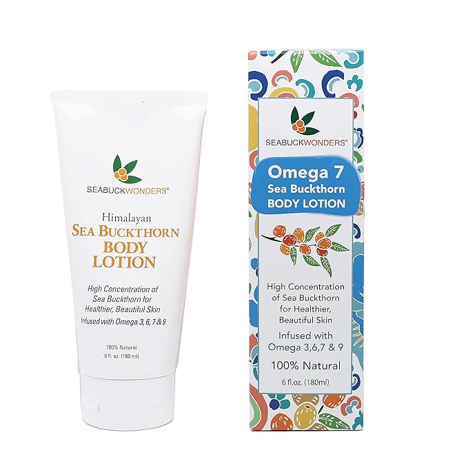 SeabuckWonders Organic Sea Buckthorn Body Lotion, Moisturizing Body Cream with Omega 3,6,7,9, Protects, Soothes Sensitive, Dry Skin, For All Skin Types, 6 Fl Oz