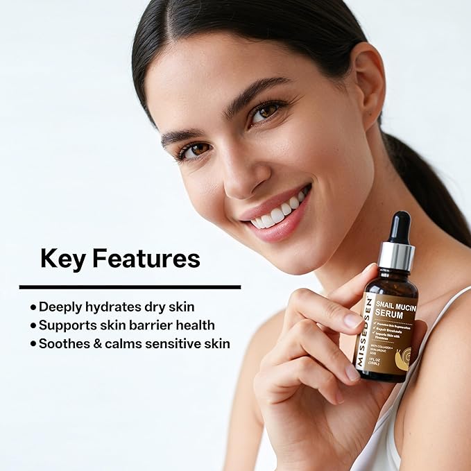 Snail Mucin Serum for Face with Collagen & Hyaluronic Acid,Smoothes Wrinkles,Improves Elasticity,Firms Skin 1 Oz Daily Use