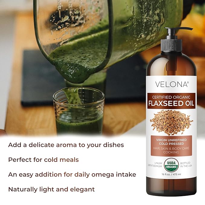 velona USDA Certified Organic Flaxseed Oil - 32 Fl Oz | 100% Pure and Natural Carrier Oil | Unrefined, Cold Pressed |Body, Face & Skin Care | Use Today - Enjoy Results…