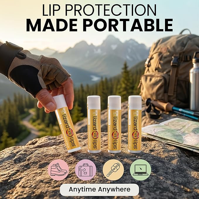 LizardLips Lip Balm SPF 15; Pack of 4 Citrus, Natural Hydrating Moisturizing Lip Sunscreen; Zesty Flavor; Fun Quirky Beach Vacation Essentials
