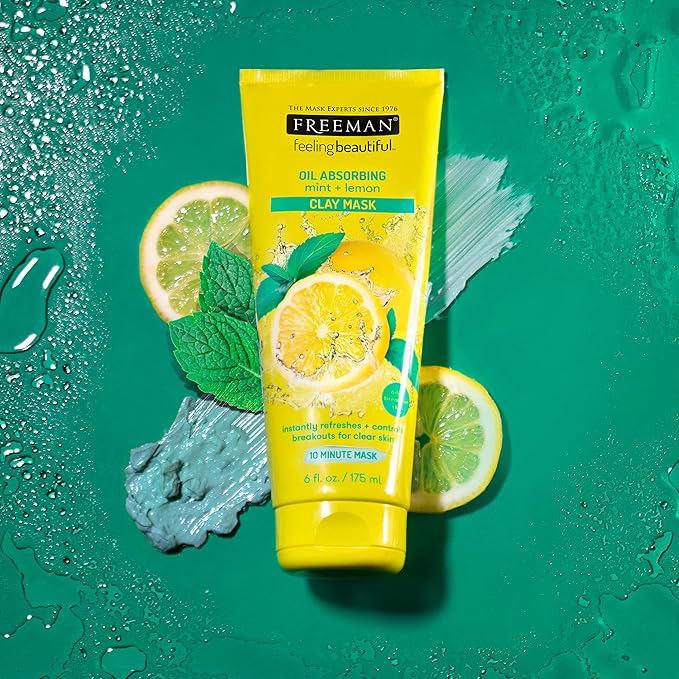 Freeman Oil Absorbing Mint & Lemon Clay Mask, Facial Mask, Skincare, 6 fl oz tube/175 mL