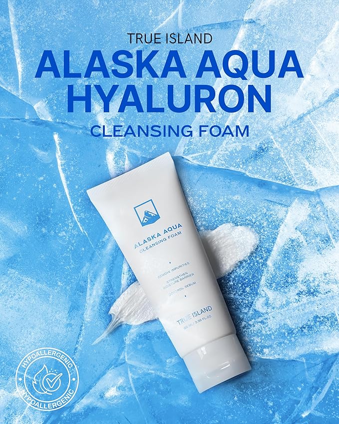 Alaska Aqua Cleansing Foam Hydrating Facial Cleanser w/Hyaluronic Acid | Skin-Balancing Face Cleanser for Women & Men | Moisturizing Cleanser Face Wash for Sensitive Skin (3.38 fl. oz)