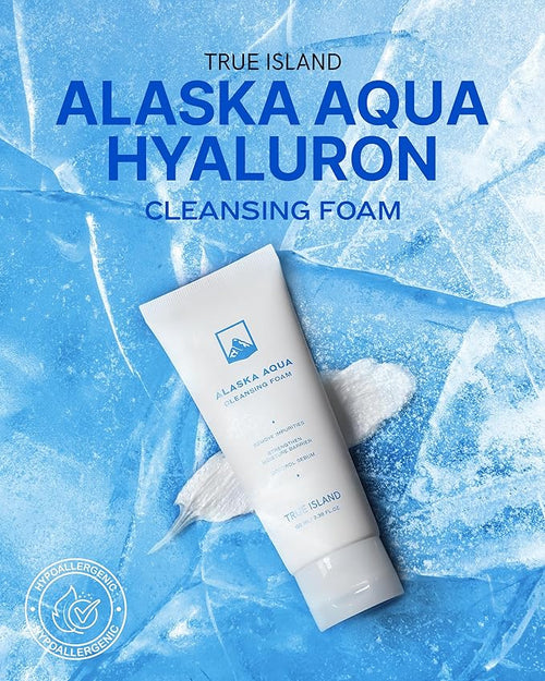 Alaska Aqua Cleansing Foam Hydrating Facial Cleanser w/Hyaluronic Acid | Skin-Balancing Face Cleanser for Women & Men | Moisturizing Cleanser Face Wash for Sensitive Skin (3.38 fl. oz)