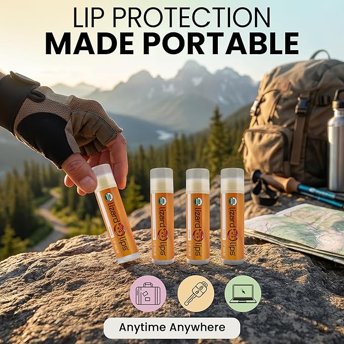 LizardLips Natural Lip Balm Citrus; USDA Certification Lip Moisturizer; Travel-Friendly Everyday Care; Fun Quirky Beach Vacation Essentials