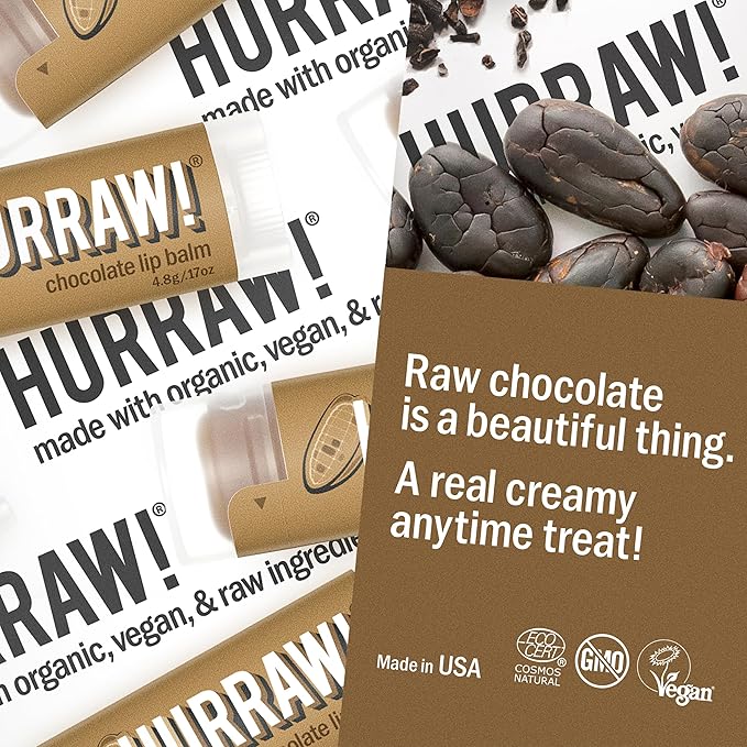Hurraw! Chocolate Lip Balm, 2 Pack: Organic, Certified Vegan, Cruelty and Gluten Free. Non-GMO, 100% Natural Ingredients. Bee, Shea, Soy and Palm Free. Made in USA