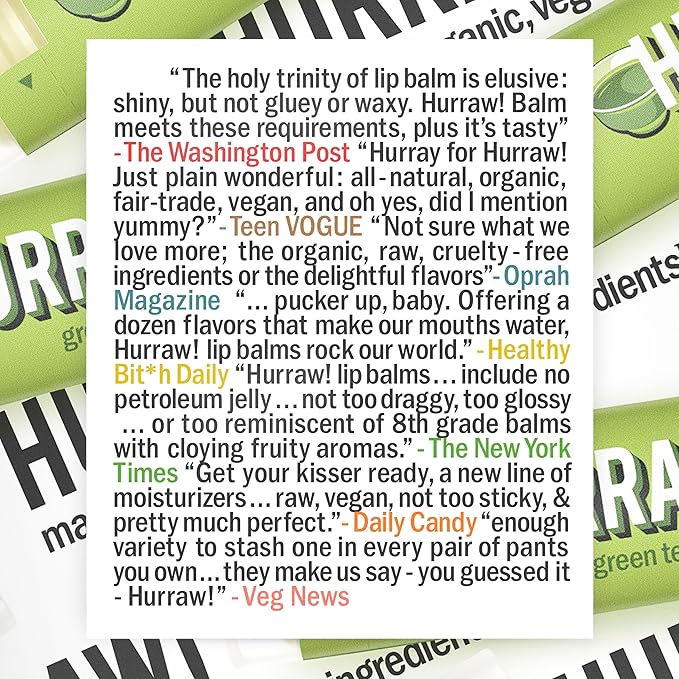 Hurraw! Green Tea Lip Balm, 2 Pack: Organic, Certified Vegan, Cruelty and Gluten Free. Non-GMO, 100% Natural Ingredients. Bee, Shea, Soy and Palm Free. Made in USA