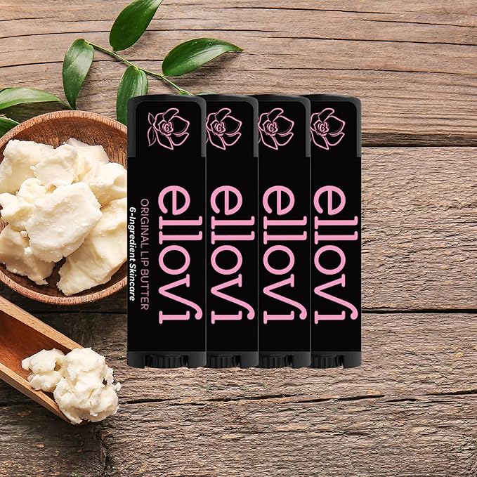 Ellovi Natural Lip Butter Lip Balm - Original - Pure Enough to Eat - Made With Just 6 Vegan Ingredients - 100% Natural & Organic Moisturizing Lip Care for All Day Hydration (4-Pack)