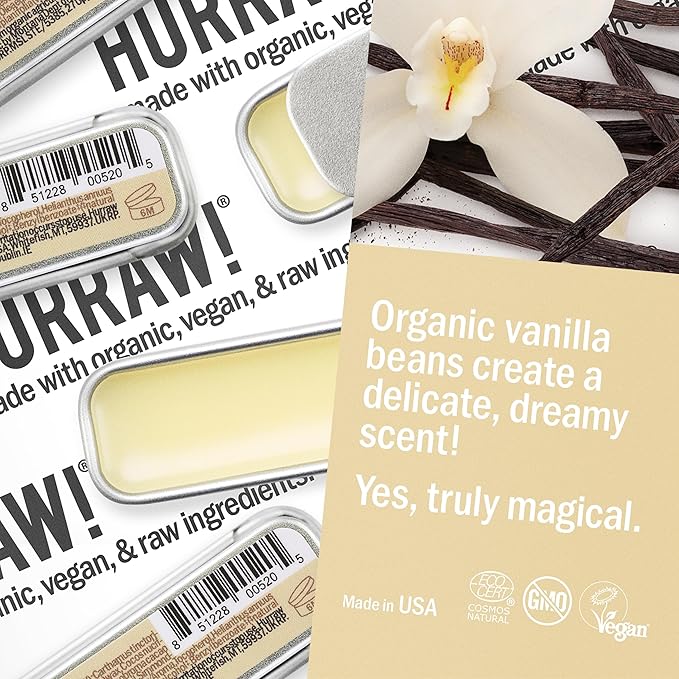 Hurraw! Coconut, Mint, Vanilla Lip Balm Slim Slider Tins, 3 Pack Bundle: Organic, Certified Vegan, Cruelty and Gluten Free. Non-GMO, All Natural Ingredients. Bee, Shea, Soy and Palm Free. Made in USA