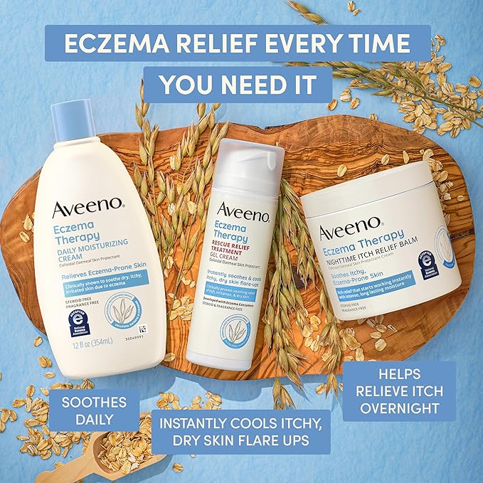 Aveeno Eczema Therapy Daily Moisturizing Body Cream for Itchy, Dry, Sensitive Skin, Soothing Eczema Relief Cream, Colloidal Oatmeal Skin Protectant, Dye-, Steroid- & Fragrance-Free, 7.3 oz