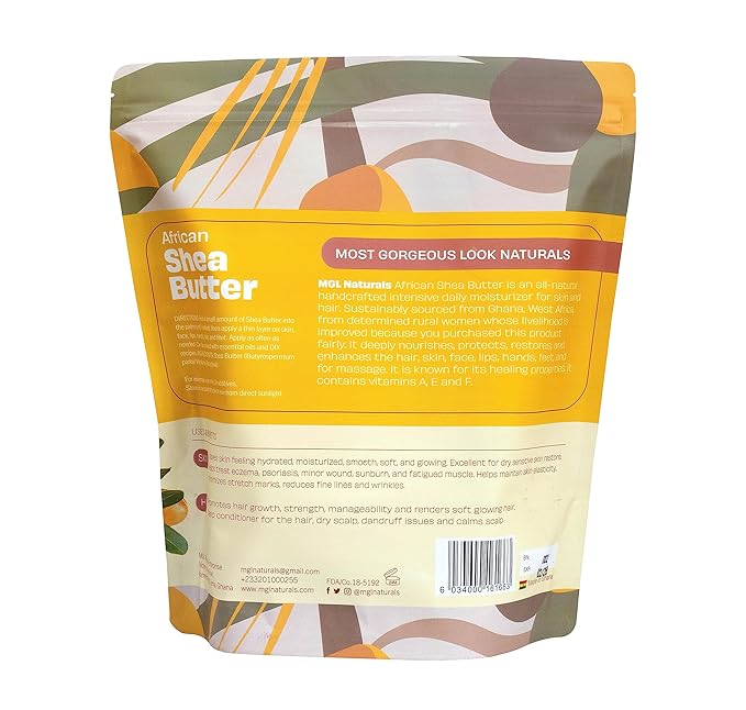 MGL Naturals Unrefined African Shea Butter Yellow Creamy 2.2 lb. 100% Pure, Raw, Grade A, Vegan, & Organic. Moisturizing butter for all skin types and hair textures. (2.2 lb)