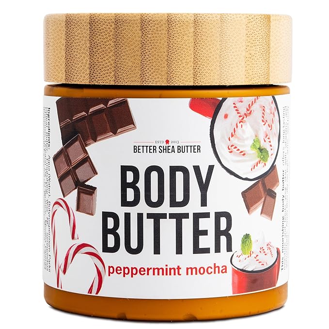Peppermint Mocha Body Butter with Raw Shea Butter and Jojoba Oil, Full Body Moisturizer for Dry Skin, Hydrating Lotion for Women and Men