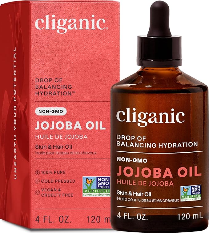 Cliganic Non-GMO Jojoba Oil for Skin, Hair & Face (4oz) | 100% Pure, Natural Cold Pressed Unrefined Hexane Free