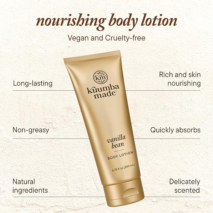 Kuumba Made Vanilla Bean Body Lotion, Hydrating Daily Moisturizer with Shea Butter & Botanical Oils, Vegan, 6.75 Oz