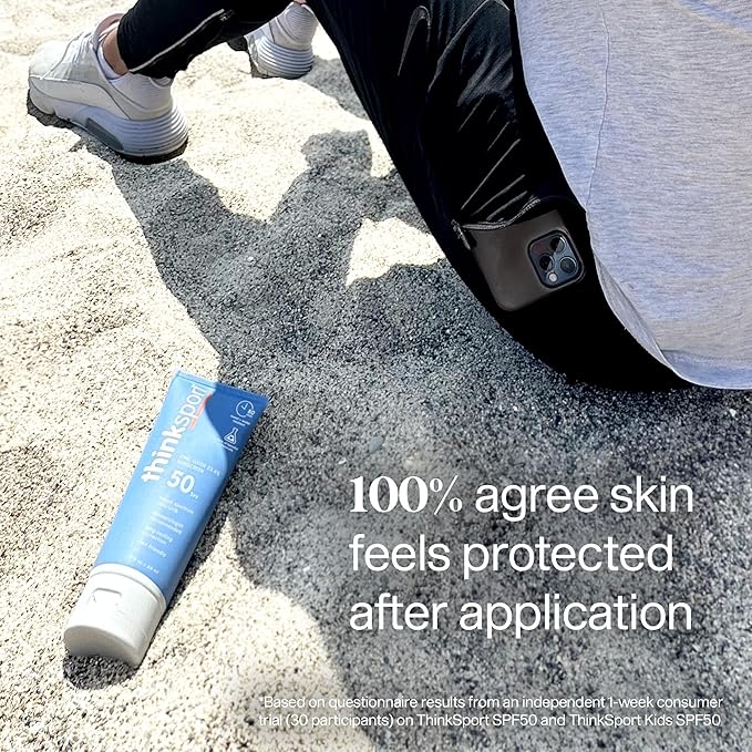 Thinksport SPF 50 Mineral Sunscreen – Safe, Natural Sunscreen for Sports & Active Use - Water Resistant Sun Cream –UVA/UVB Sun Protection – Vegan, Reef Friendly Sun Lotion, 3 Fl Oz (Pack of 1)