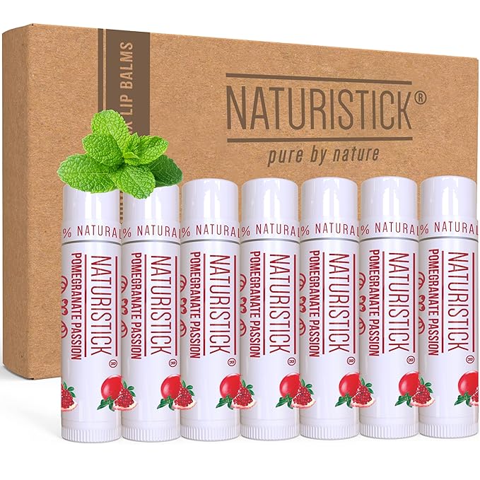 Naturistick Natural Beeswax Lip Balm 7-Pack | Pomegranate | Standard 0.15 oz Tubes