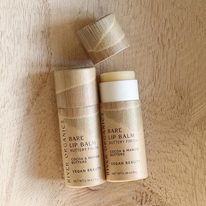 Nourishing Organic and Vegan Bare Lip Balm, 0.28 OZ, by River Organics, no added scent, color or toxic ingredients. Natural Lip Care for severely chapped lips.