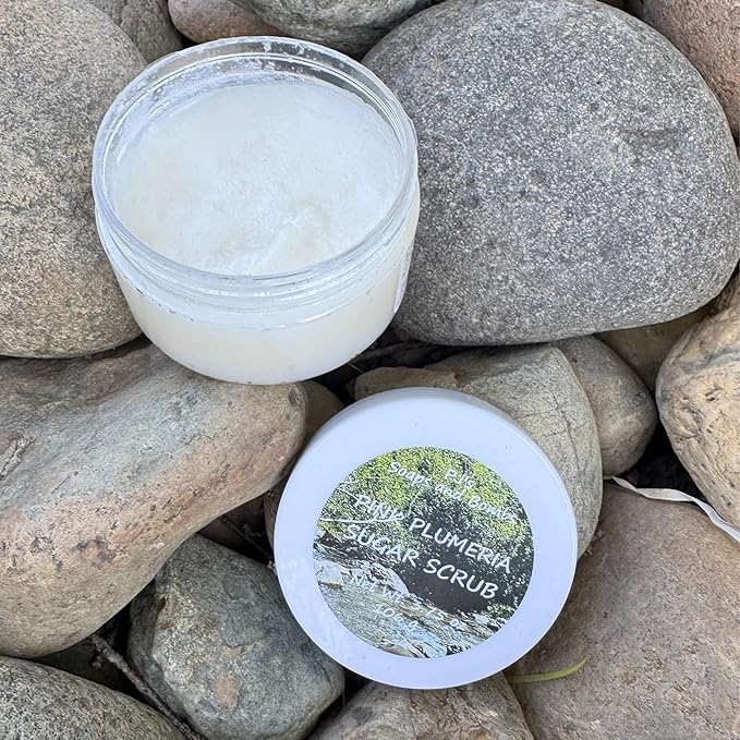 PJ’s Coconut & Almond Bliss Sugar Scrub – Pink Plumeria Scent, Gentle Exfoliating & Nourishing Body Polish, Cruelty-Free, Small Batch, 3.75 oz